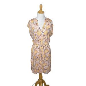 LOFT Pink Orange Floral Cottage V neck Dress Soft Cotton Stretch size Medium